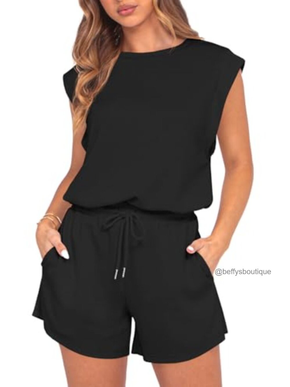 Cap Sleeve Lounge Jumpsuit With Pockets Drawstring Waistband